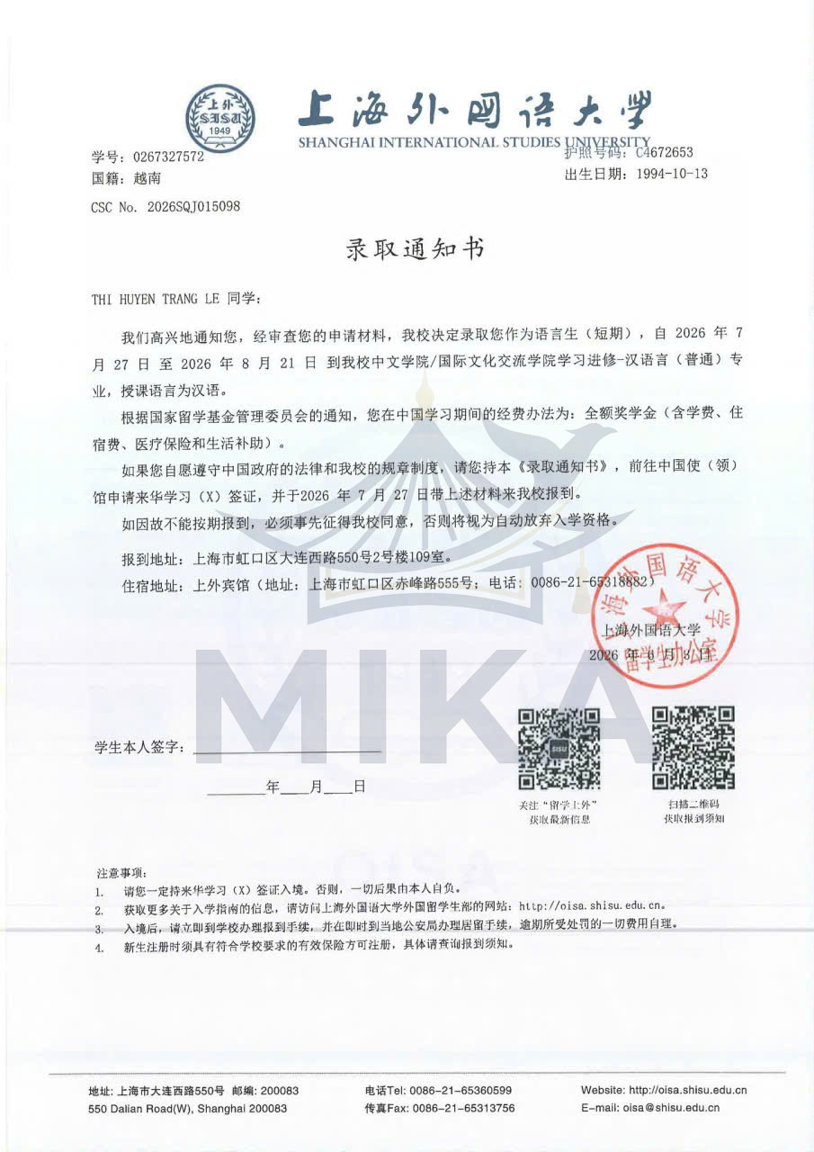 Giấy báo / feedback học viên 4